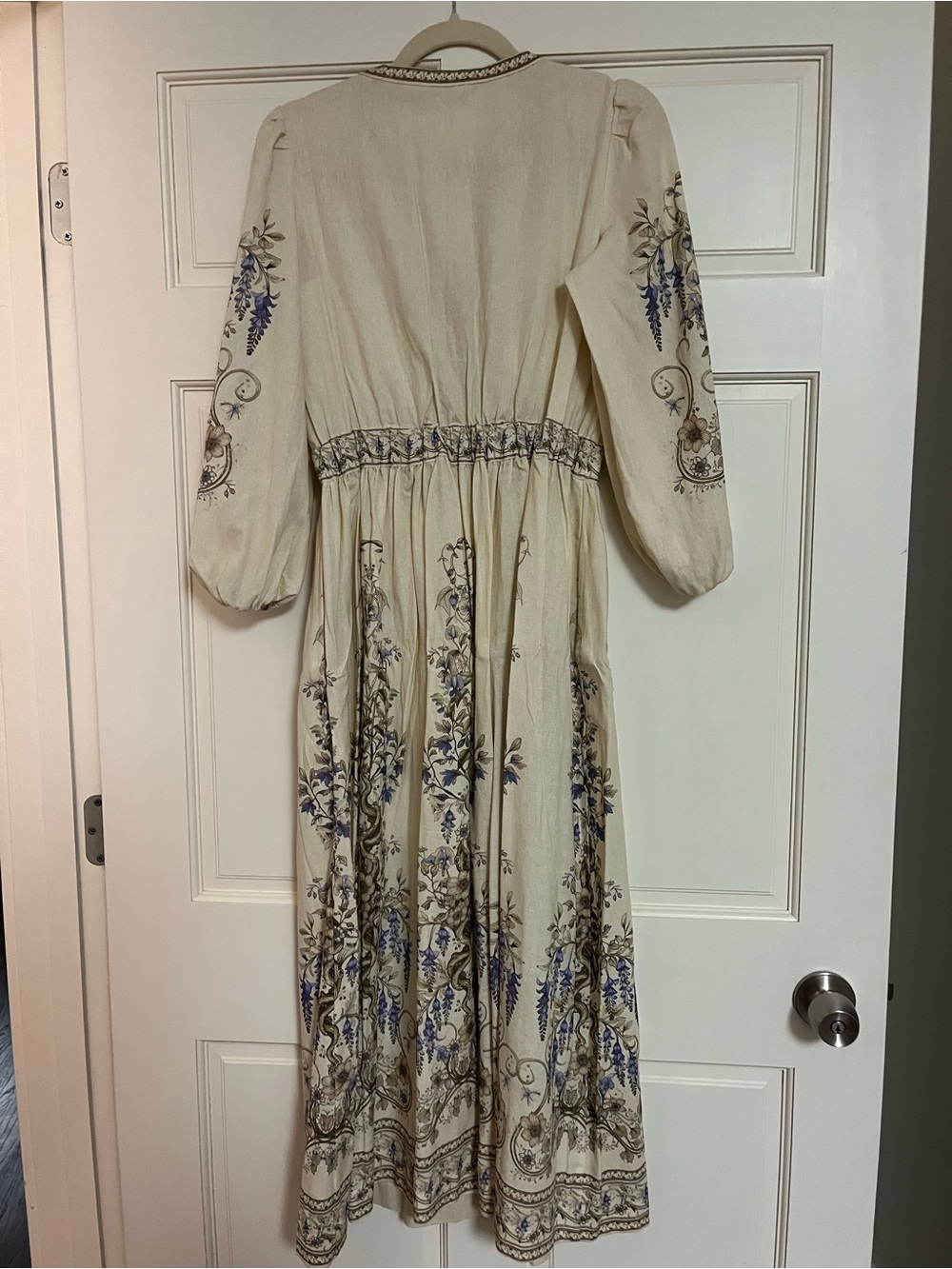 Max Studio Cream Maxi Dress with Blue and Brown Floral Embroidery - Picture 2 of 2